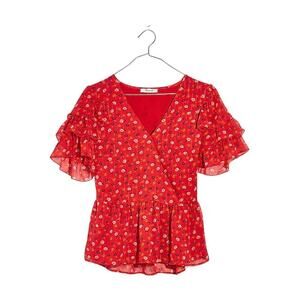 Madewell Top Peplum Wrap V-Neck Blouse Size 0
